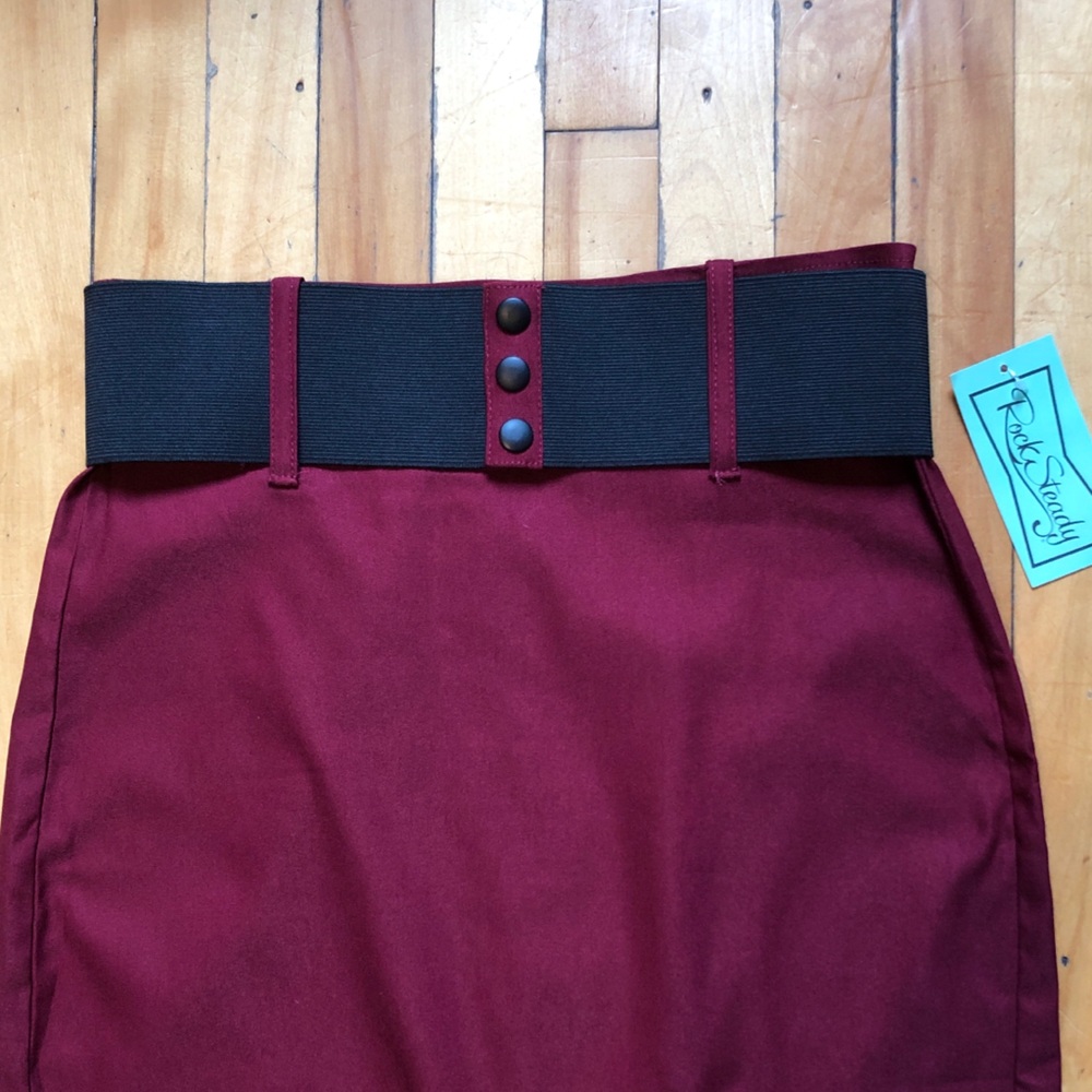 LG/XL NWT Rocksteady Pinup Retro Rockabilly Burgundy Pencil Skirt Modcloth - Picture 6 of 10